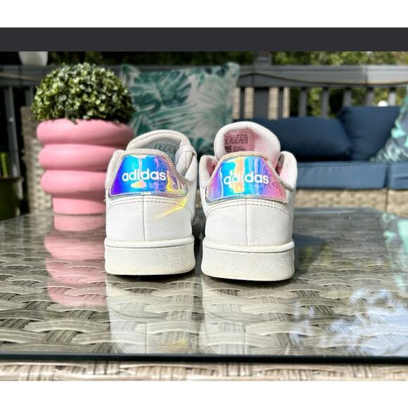 Adidas Grand Court Holographic Stripe Sneakers – White Iridescent – Kids 5Y - Picture 3 of 6